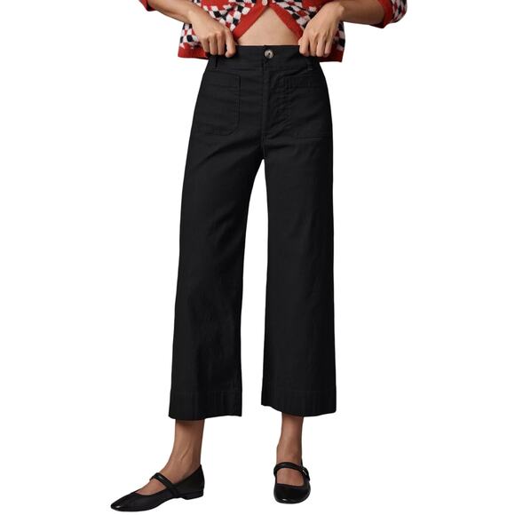 Anthropologie Maeve Black The Colette Magic Fabric Crop Wide Leg Pants Size 27P - Picture 1 of 15